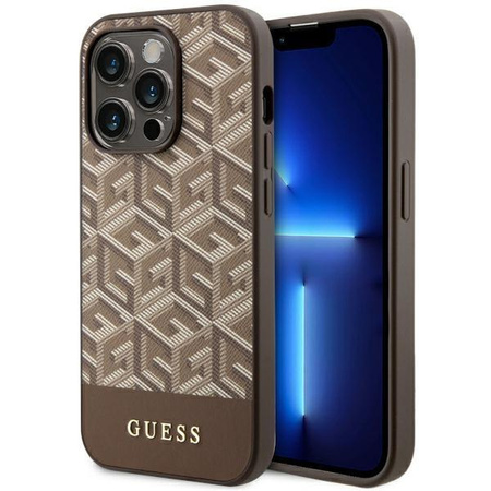 Etui Guess GUHMP14XHGCFSEW na iPhone 14 Pro Max 6.7" - brązowe GCube Stripes MagSafe
