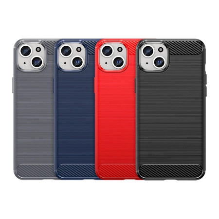 Elastyczne etui wzór karbon do iPhone 15 Plus Carbon Case - niebieskie
