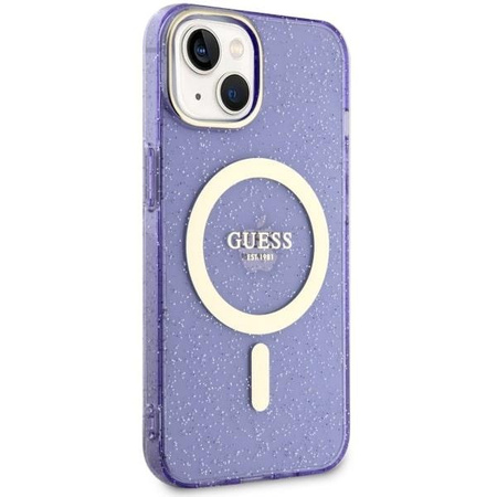 Etui Guess GUHMP14MHCMCGU na iPhone 14 Plus 6.7" purpurowy/purple hardcase Glitter Gold MagSafe