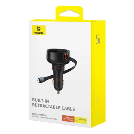 Ładowarka samochodowa Baseus Enjoyment Pro USB-C (żeńskie) / Lightning (męski) 60W - czarna