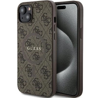 Etui Guess 4G Collection Leather Metal Logo MagSafe na iPhone 14 / 15 / 13 - brązowe