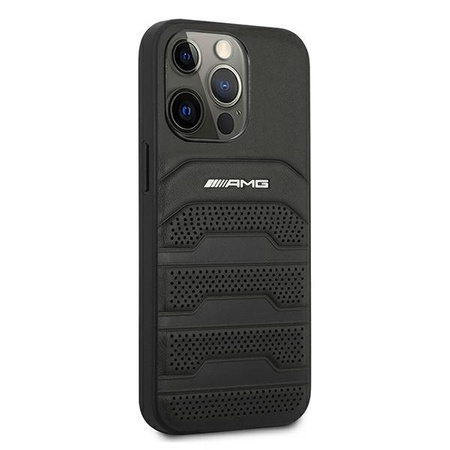 Etui AMG AMHCP13XGSEBK na iPhone 13 Pro Max - czarne Leather Debossed Lines