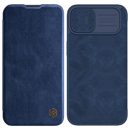 Nillkin Qin Leather Pro Case etui iPhone 14 Plus osłona na aparat kabura pokrowiec obudowa z klapką niebieski