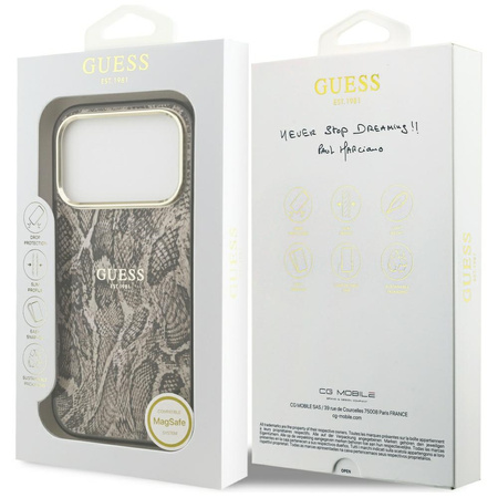 Etui Guess Python Pattern MagSafe do iPhone 17 Pro Max brązowy