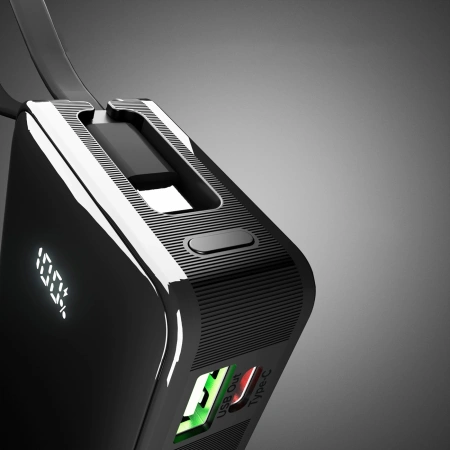 Powerbank SBS 10000 mAh 20W z wbudowanym kablem USB-C i wyświetlaczem cyfrowym - czarny
