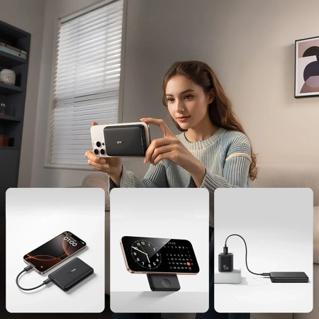 Powerbank Baseus EnerFill FT11 10000mAh 27W kompatybilny z MagSafe, do Apple Watch i smartfonów z kablem USB-C 20V/3A 30 cm - czarny