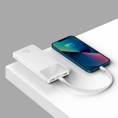 Baseus Bipow powerbank z szybkim ładowaniem 10000mAh 20W biały (Overseas Edition) + kabel USB-A - Micro USB 0.25m biały (PPBD050502)