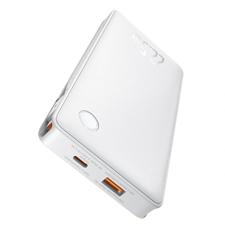 Powerbank Baseus Airpow Lite 10000mAh 22,5W z wbudowanymi kablami USB-C i Lightning - biały