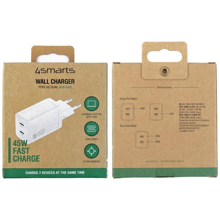 4SMARTS ŁADOWARKA 45W PDPLUG DUAL Z 2X USB-C DO TELEFONÓW SZYBKIE