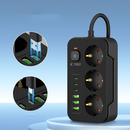 TECH-PROTECT LISTWA ZASILAJĄCA Z USB I TYP C DO TELEFONÓW TELEWIZORÓW 200CM