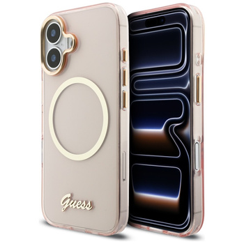 Etui Guess IML Script Metal MagSafe do   iPhone 17 różowy