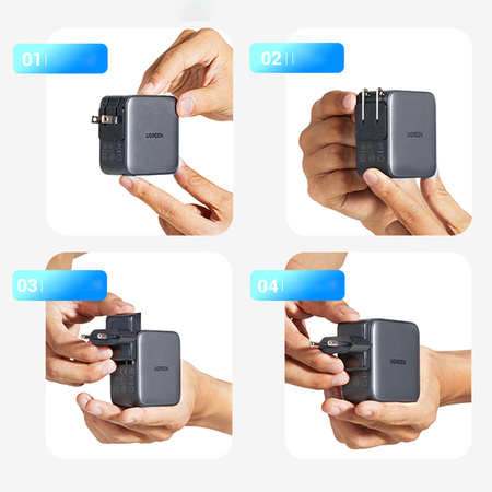 Ugreen szybka ładowarka sieciowa GaN USB / 2xUSB C 65W adapter wtyczka EU / UK / US czarna (CD296)