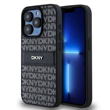 DKNY POKROWIEC HARDCASE DO IPHONE 15 PRO 6.1 LEATHER MONO STRIPE METAL LOGO