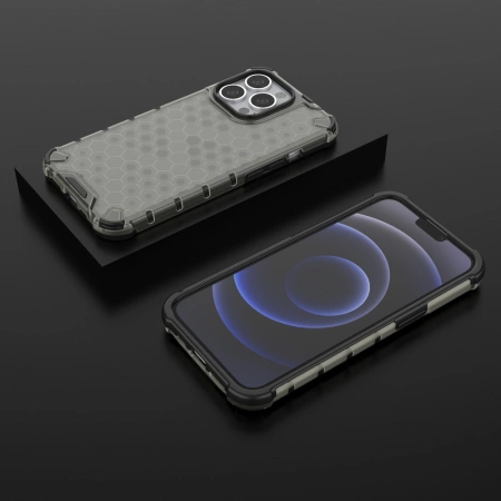 HURTEL ETUI HONEYCOMB PANCERNE DO IPHONE 13 PRO Z ŻELOWĄ RAMKĄ WYTRZYMAŁE