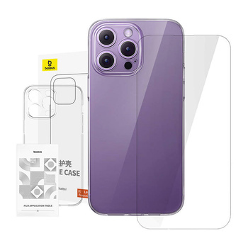 BASEUS ETUI PRZEŹROCZYSTE DO IPHONE 14 PRO MAX + SZKŁO HARTOWANE W ZESTAWIE