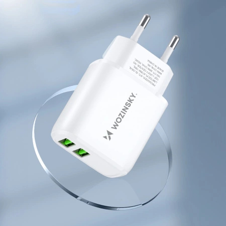 WOZINSKY ŁADOWARKA 2X USB-A 2,4A DO TELEFONÓW I URZĄDZEŃ BIAŁA KOMPAKTOWA