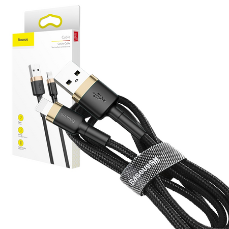 Baseus Cafule Cable wytrzymały nylonowy kabel przewód USB / Lightning QC3.0 1.5A 2M czarno-złoty (CALKLF-CV1)