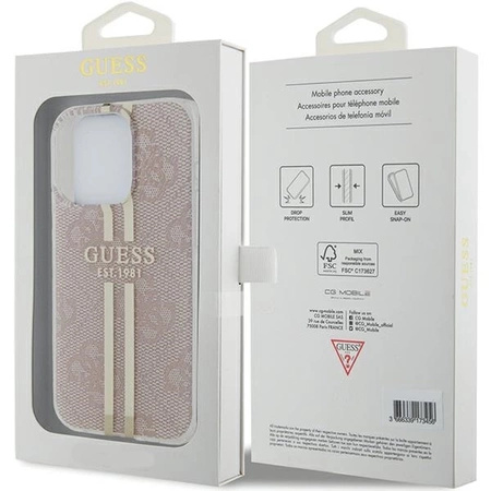 Etui Guess IML 4G Gold Stripe na iPhone 15 Pro - różowe