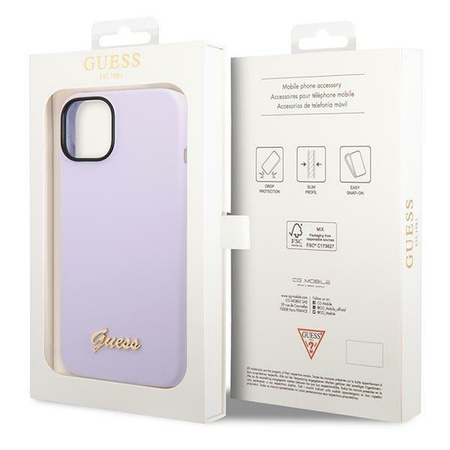 Etui Guess GUHCP14SSLSMU na iPhone 14 - fioletowe Silicone Vintage Gold Logo