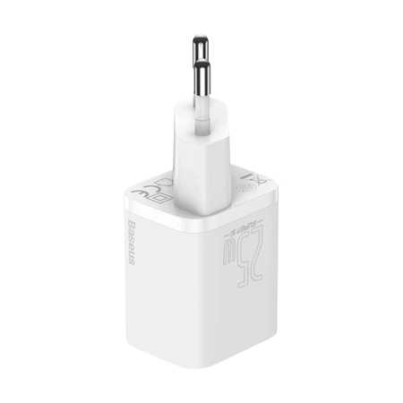 Szybka ładowarka sieciowa Baseus Si USB-C 25W 3A z kablem USB-C / USB-C 1m - biały