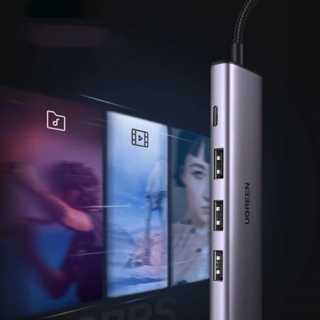UGREEN HUB USB 4X 3.0 DO PC KOMPUTERA LAPTOPA Z PORTAMI SZYBKIEGO ŁADOWANIA