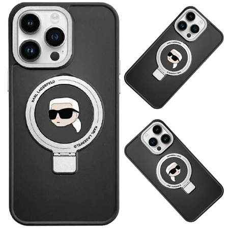 Etui Karl Lagerfeld Ring Stand Karl&Choupettte MagSafe do iPhone 15 Plus - czarne