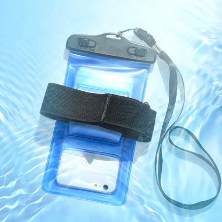 Wodoodporne etui z opaską do telefonu armband PVC - niebieskie