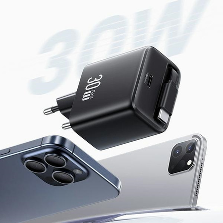 USAMS ŁADOWARKA SIECIOWA ZWIJANY KABEL USB-C DO TELEFONÓW IPHONE 30W PD QC