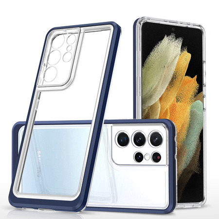 Clear 3in1 etui do Samsung Galaxy S21 Ultra 5G żelowy pokrowiec z ramką niebieski