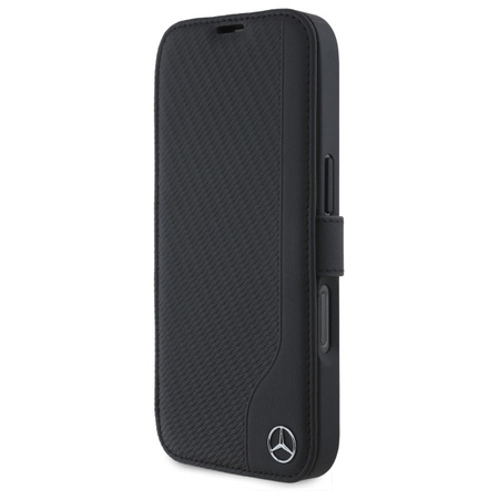 MERCEDES POKROWIEC DO IPHONE 16 6,1 BOOKCASE Z OCHRONĄ SKÓRZANY I DREWNIANY