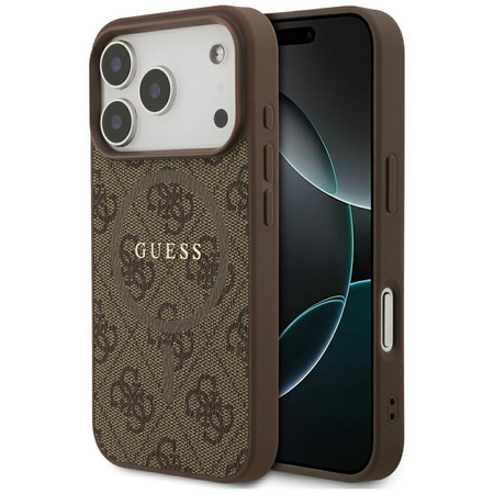 Etui Guess 4G Ring Classic Logo MagSafe do iPhone 17 Pro brązowy