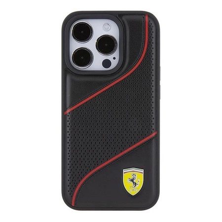 Etui Ferrari Perforated Waves Metal Logo na iPhone 15 Pro - czarne