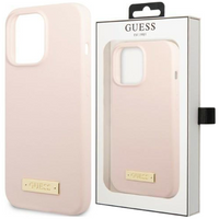 Guess GUHMP13XSPLP iPhone 13 Pro Max 6,7" różowy/pink hard case Silicone Logo Plate MagSafe