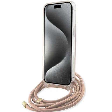 Etui Guess Crossbody Cord 4G Print na iPhone 15 Pro - różowe