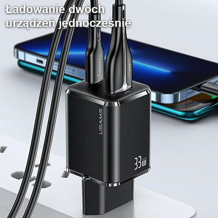 USAMS ŁADOWARKA SIECIOWA 1xUSB-C 1xUSB T43 DO TELEFONÓW APPLE DO LIGHTNING