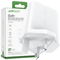 Acefast ładowarka GaN 65W 3 porty (1xUSB, 2xUSB C PD) wtyczka UK biała (A44)