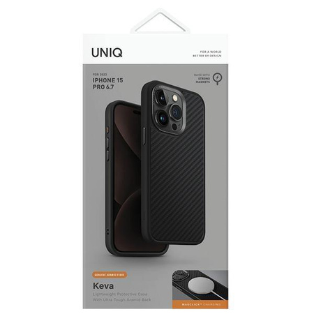 UNIQ etui Keva iPhone 15 Pro Max 6.7" Magclick Charging czarny/carbon black