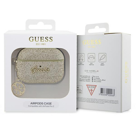 Etui Guess GUAP2GLGSHD na AirPods Pro 2 cover - złote Glitter Flake 4G Charm