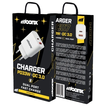 MOONX ładowarka sieciowa MC07 PD 33W 1xUSB-C + 1xUSB QC3.0 Biały