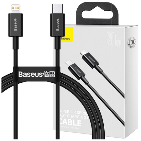 Baseus Superior kabel USB Typ C - Lightning do szybkiego ładowania Power Delivery 20 W 1 m czarny (CATLYS-A01)