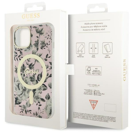 Etui Guess GUHMP14SHCFWSP na iPhone 14 - różowe Flower MagSafe