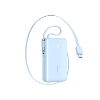 Powerbank Joyroom JR-PR2L 10000mAh 35W z wbudowanym zwijanym kablem USB-C i kablem-smyczą USB-C - niebieski