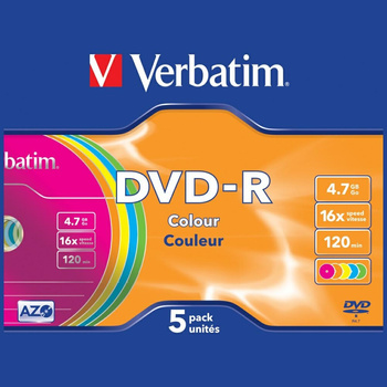 VERBATIM PŁYTA DVD-R 4.7GB 16X DO KOPIOWANIA DANYCH I MULTIMEDIÓW 5 SZTUK