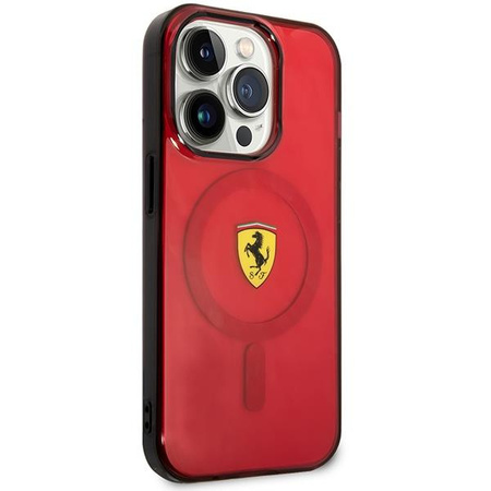 Etui Ferrari FEHMP14LURKR na iPhone 14 Pro - czerwone Translucent Magsafe