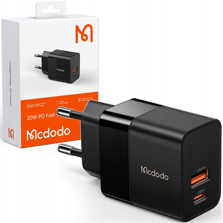 Ładowarka do telefonu Mcdodo, Szybka,  USB, USB-C, 20W, do Iphone, uniwersalna, czarna