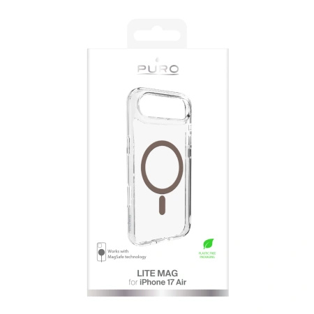 Etui Puro Lite Mag TPU+PC kompatybilne z MagSafe na iPhone 17 Air - przezroczyste z brązowym pierścieniem