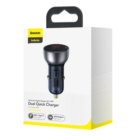 BASEUS ŁADOWARKA SAMOCHODOWA Z WYŚWIETLACZEM 65W 5A QC3.0 DO TELEFONÓW USB