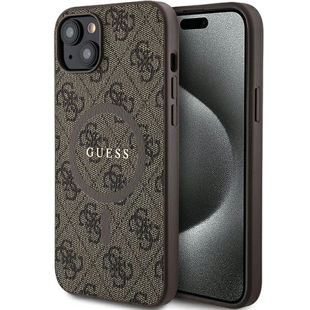 Etui Guess 4G Collection Leather Metal Logo MagSafe na iPhone 15 / 14 / 13 - brązowe