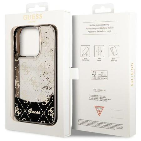 Etui Guess GUHCP14LLC4PSGK na iPhone 14 Pro - czarne Liquid Glitter 4G Transculent