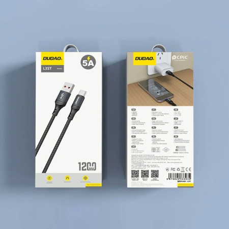 DUDAO KABEL USB-A USB-C 5A 1,2M DO SZYBKIEGO ŁADOWANIA TELEFONÓW I LAPTOPÓW
